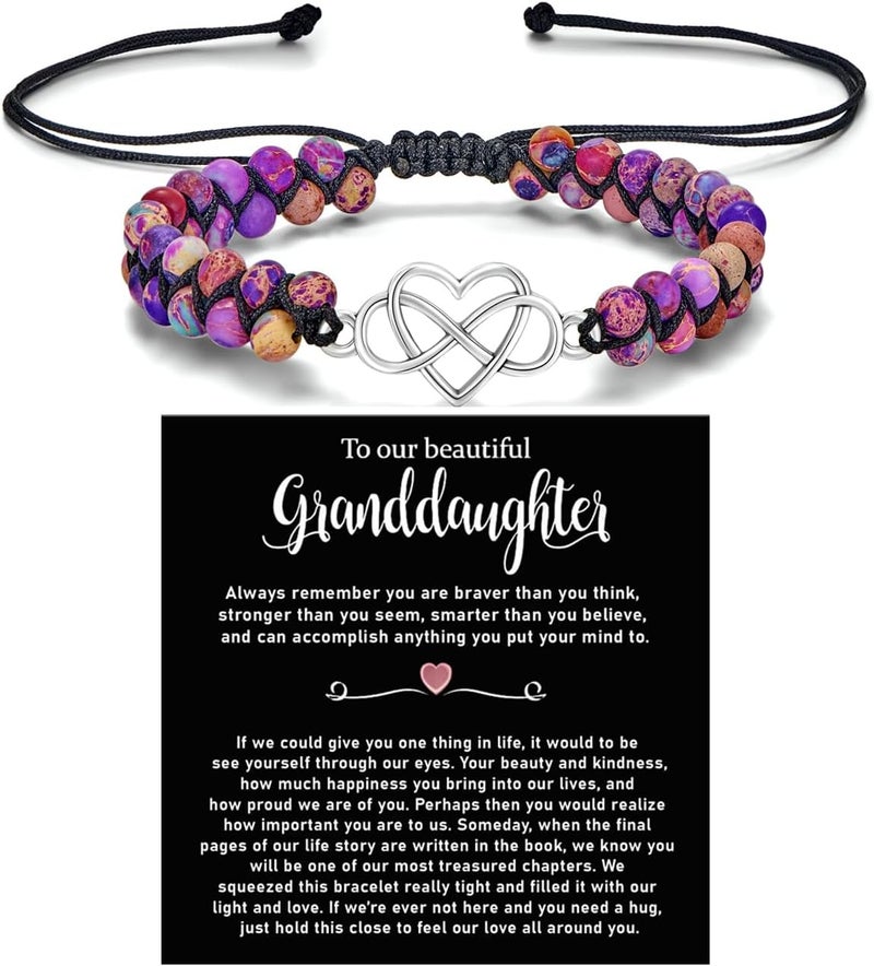 DivaGlamz To My Granddaughter-Infinity Forever Love Heart Bracelet, Natural Emperor Stone Double Layer Purple Beaded Woven Wrap Bracelets Adjustable Mind Peace Gift Jewelry - Image 1